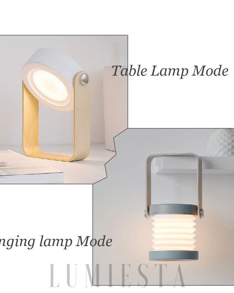Stylowa lampa stołowa i wisząca z drewna i metalu