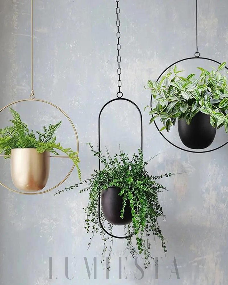 Wiszący kwietnik w stylu minimalistycznym z metalowym stelażem