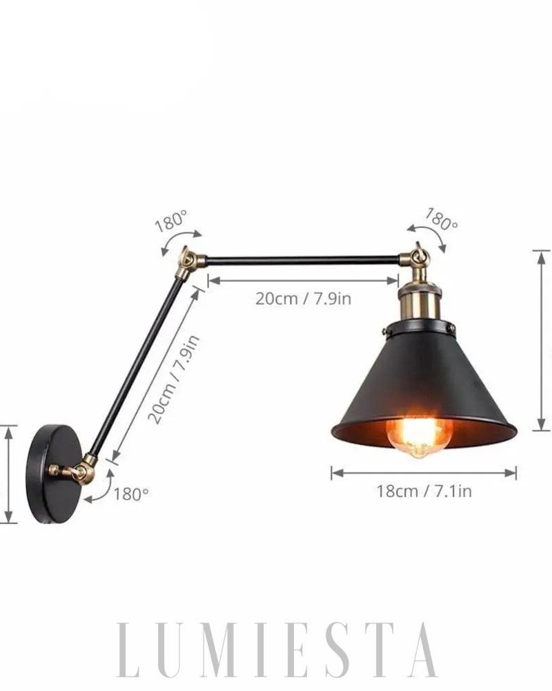 Lampa ścienna z ruchomym ramieniem w industrialnym stylu