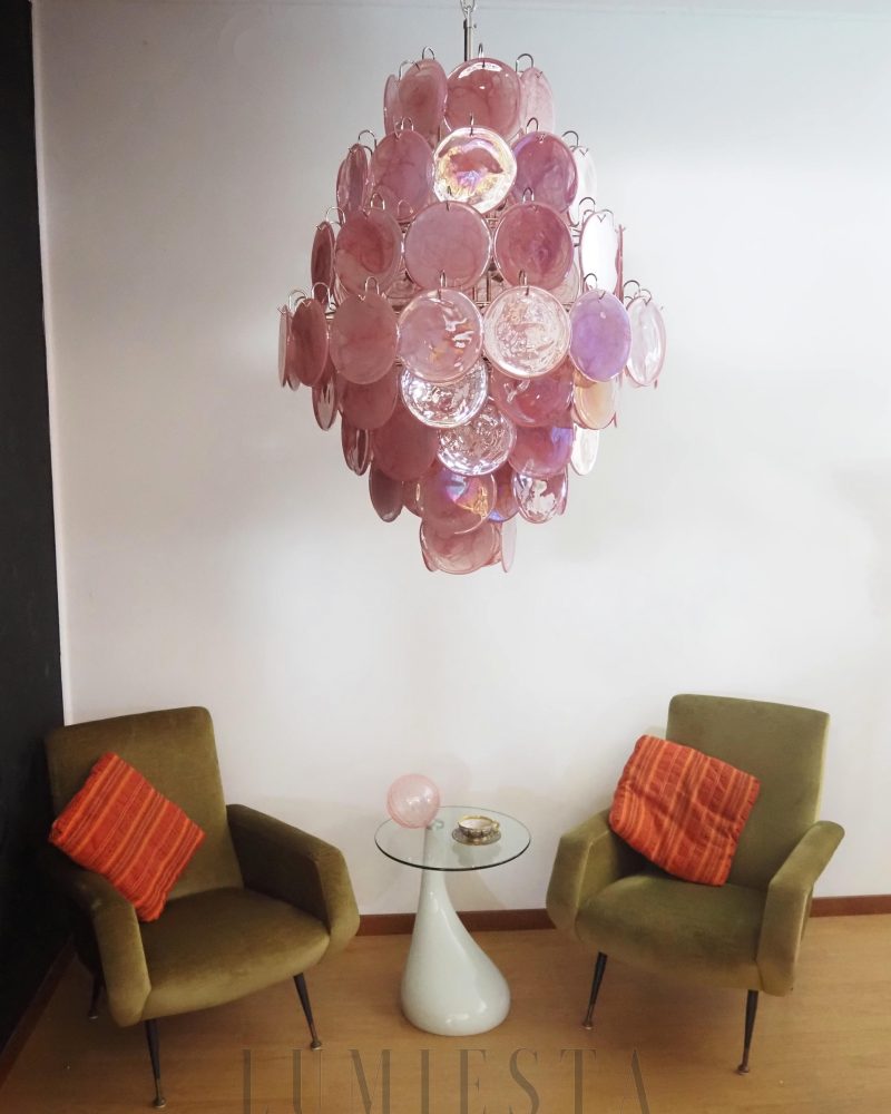 Lampa wisząca Vintage Murano Różowy Dysk 75cm w stylu retro