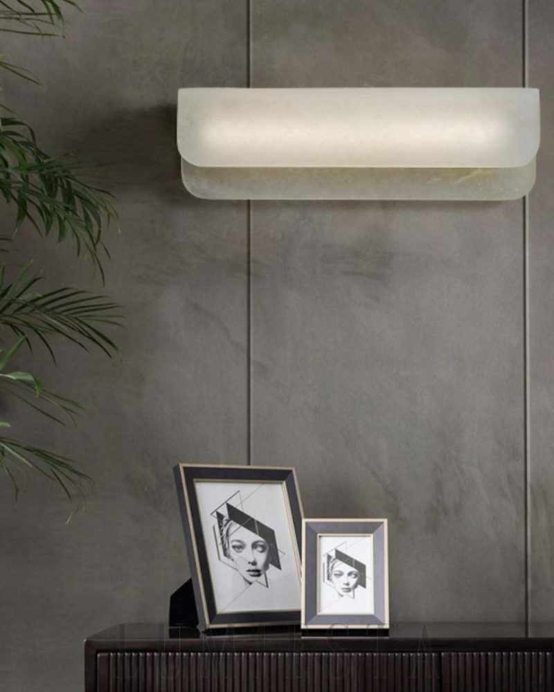 Lampa ścienna Jorge Biały w stylu marmurowym z miedzią