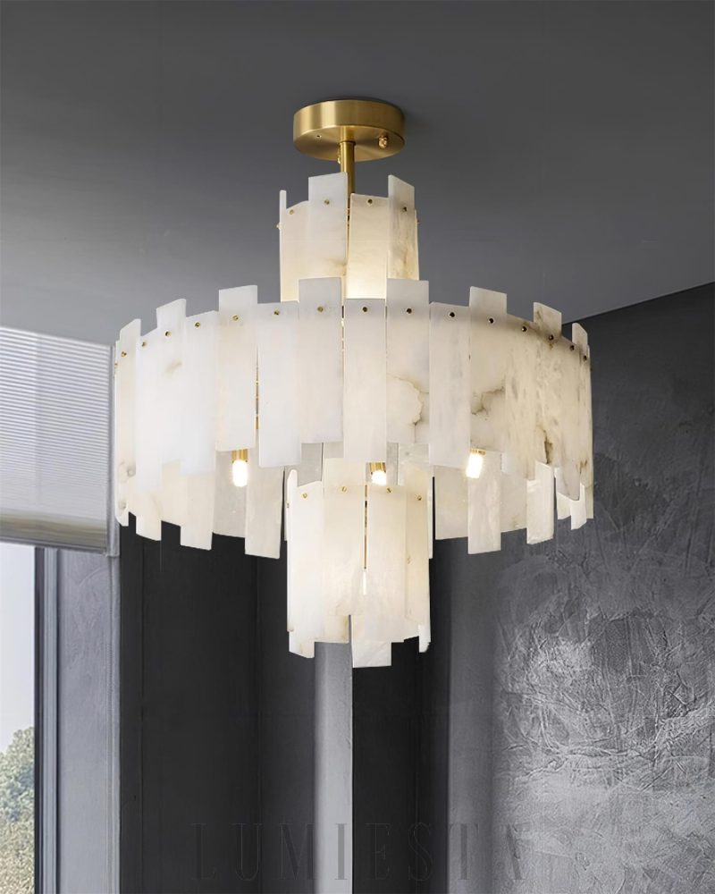 Nowoczesny żyrandol okrągły Alabaster Regina w mosiądzu 60cm 80cm 100cm