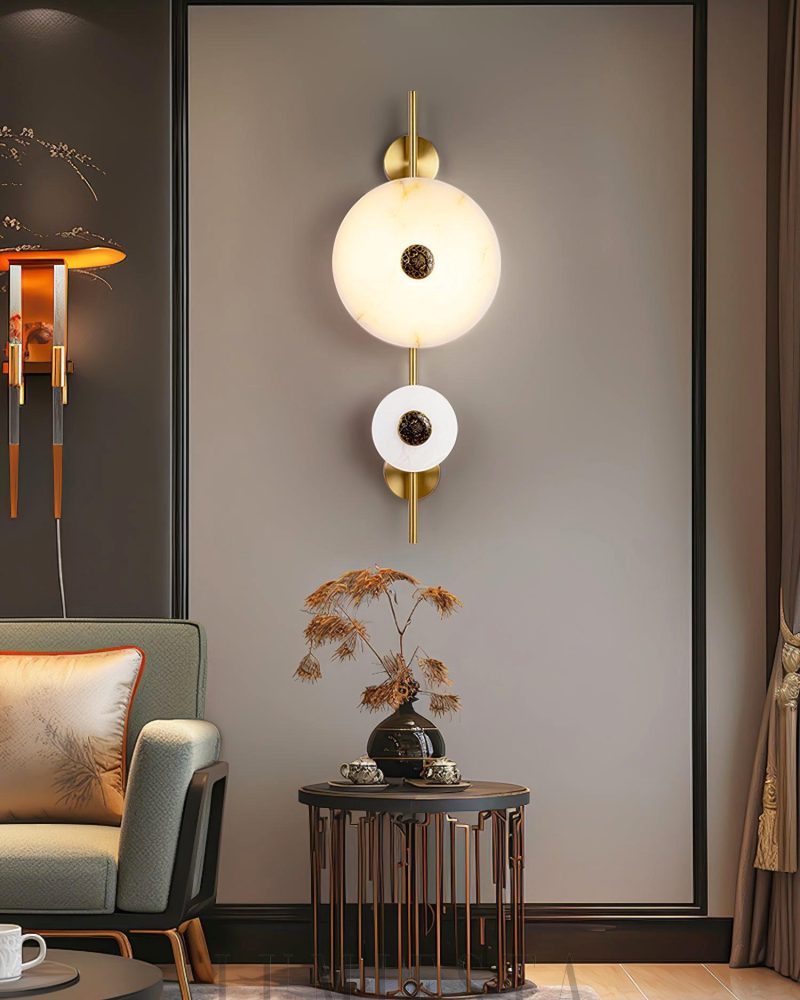 Lampa ścienna Alabaster Eclipse okrągła złota i biała 30cm