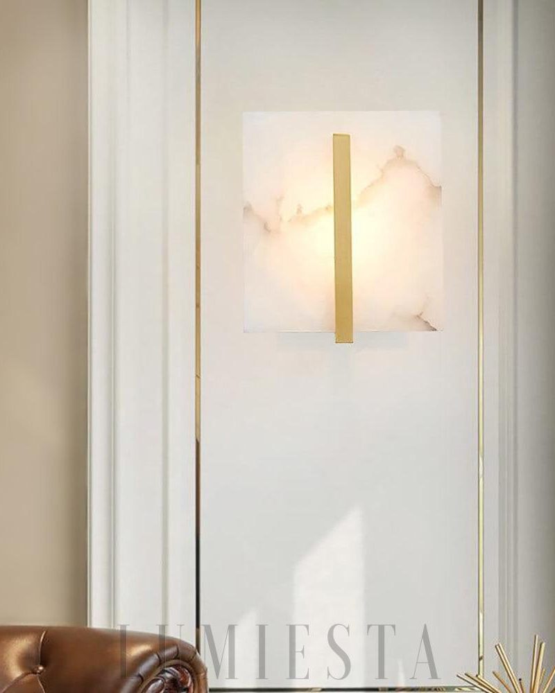Lampa ścienna Alabaster kwadratowa złota i biała 18cm 24cm