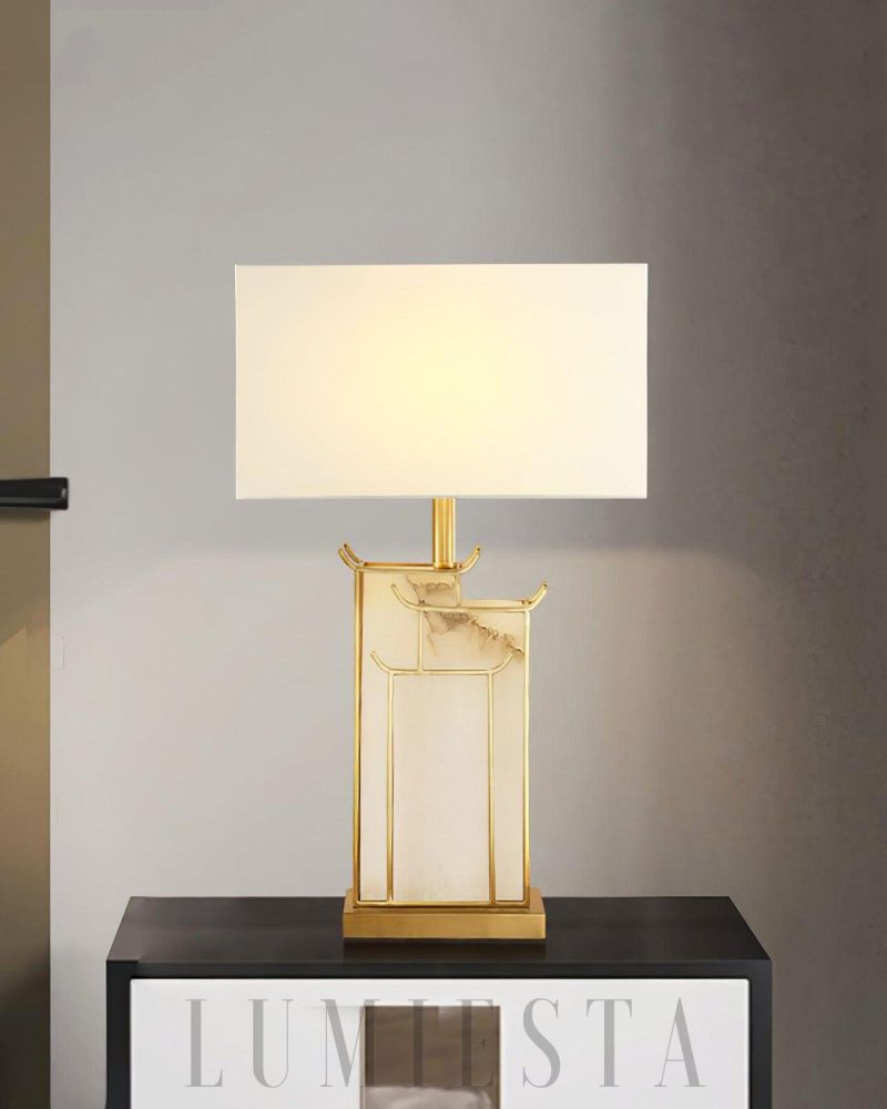 Lampa stołowa Alabaster July w stylu nowoczesnym 40cm Biała Złota