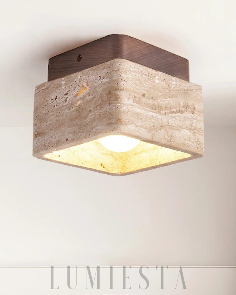 Lampa sufitowa Cube Terra z trawertynu w minimalistycznym stylu