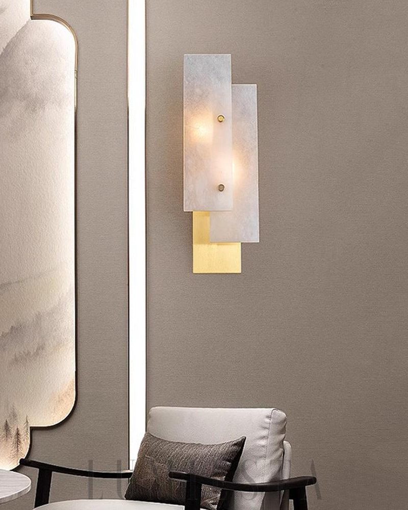 Lampa ścienna prostokątna alabastrowa nowoczesna złota 55cm