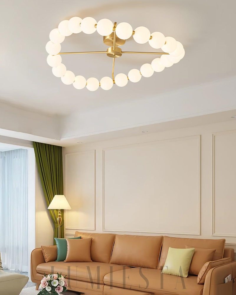 Lampa sufitowa z perłami okrągła mosiężna 51cm 65cm 80cm 96cm