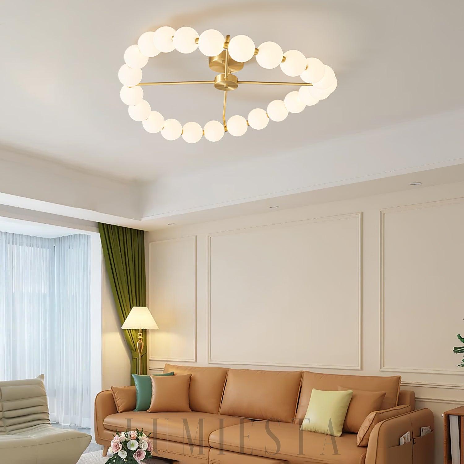 Lampa sufitowa z perłami okrągła mosiężna 51cm 65cm 80cm 96cm