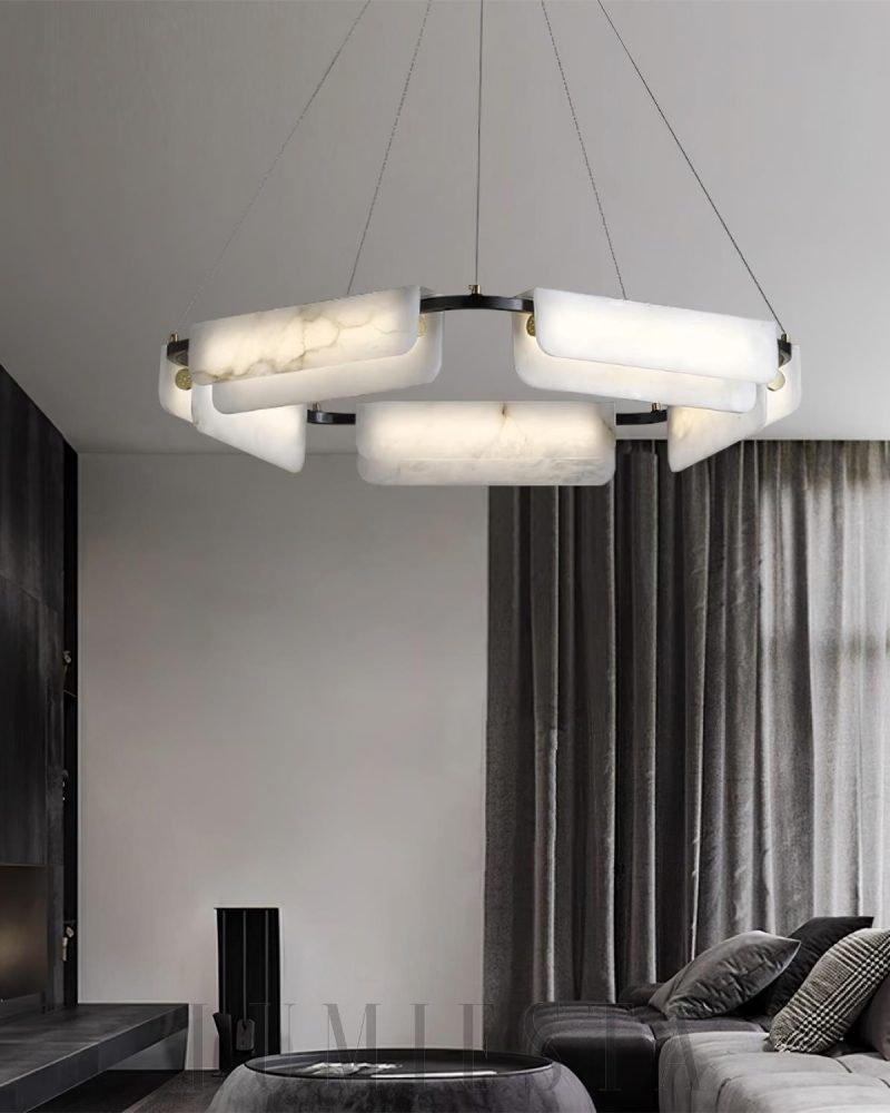 Lampa wisząca Delia prostokątna alabastrowa czarna biała 60cm 80cm