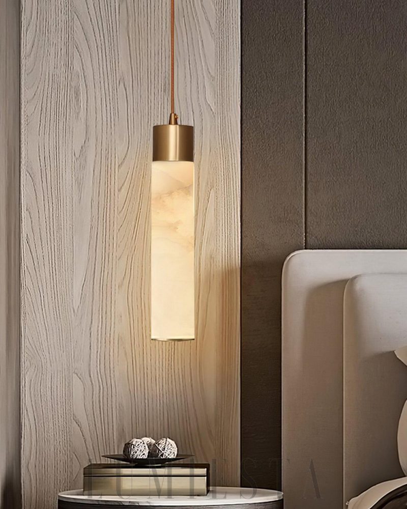 Lampa Wisząca Tala Alabaster Mosiądz Biały Alabaster 30cm