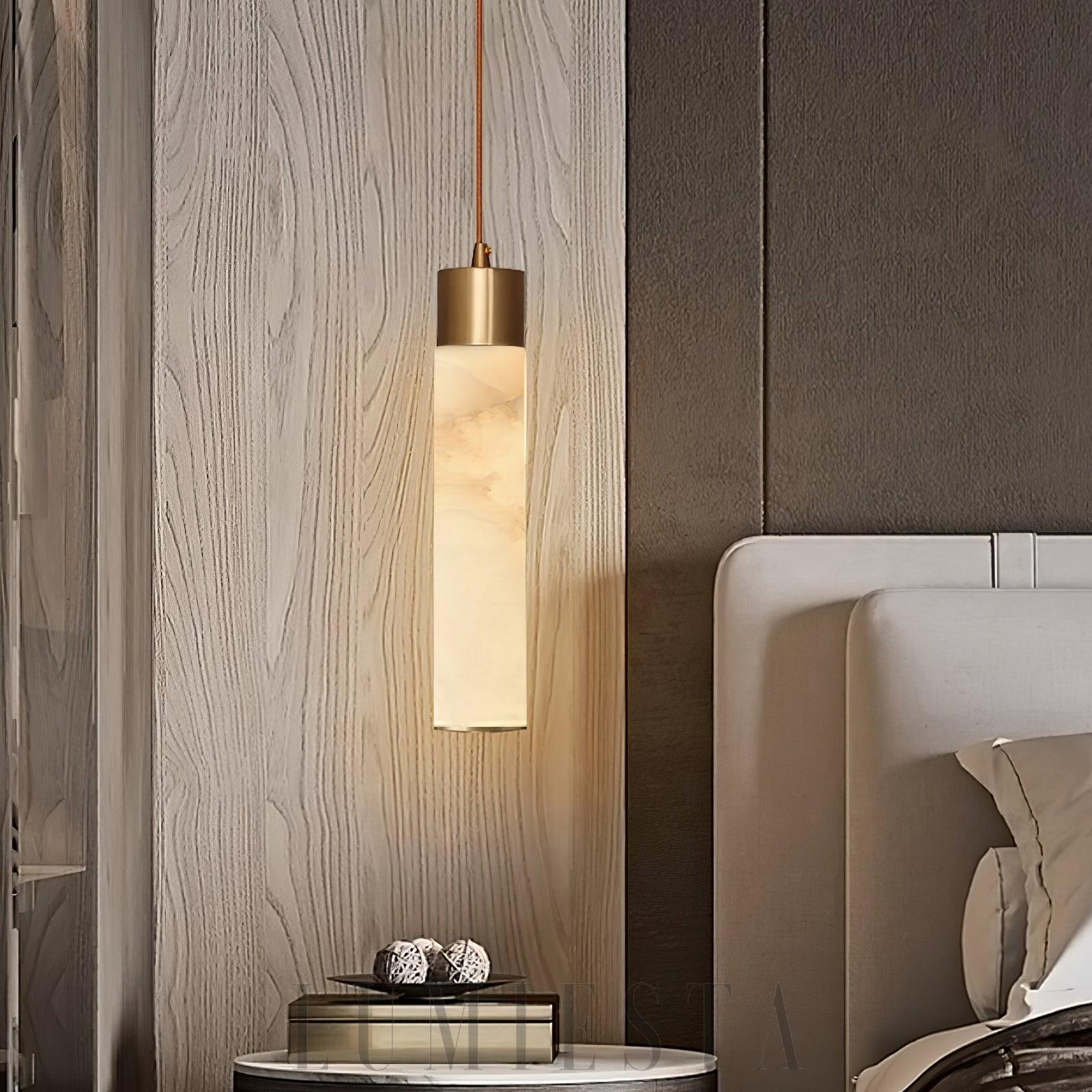 Lampa Wisząca Tala Alabaster Mosiądz Biały Alabaster 30cm
