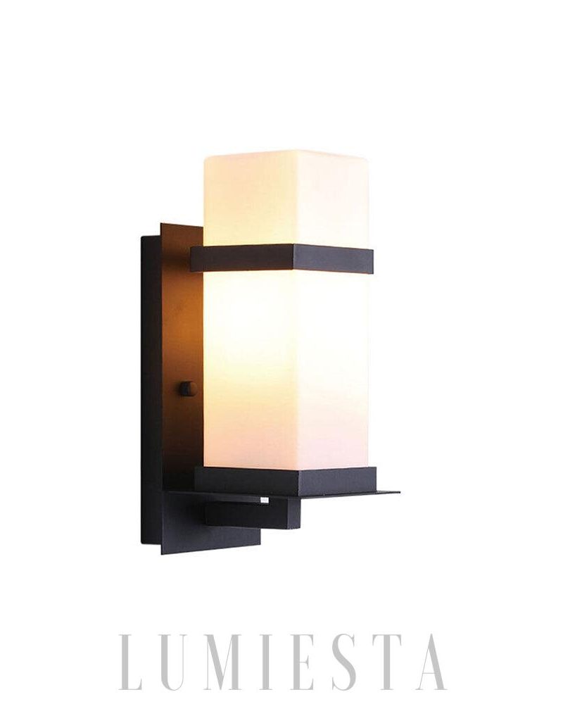 Lampa ścienna zewnętrzna Glass Mcdade kwadratowa czarna 32cm