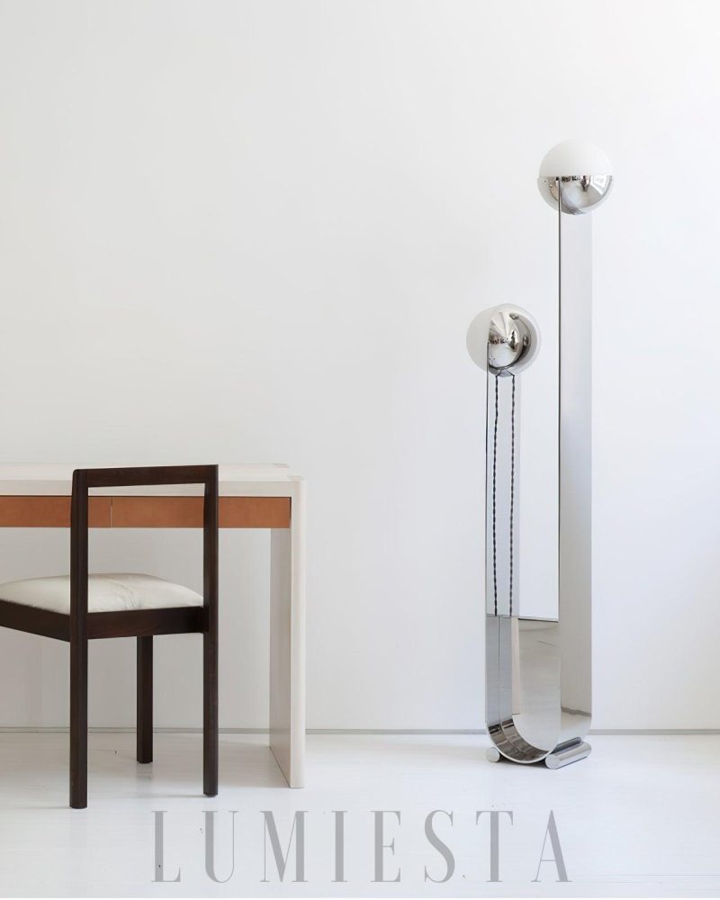 Lampa podłogowa Pete i Nora w stylu nowoczesnym chromowana 155cm