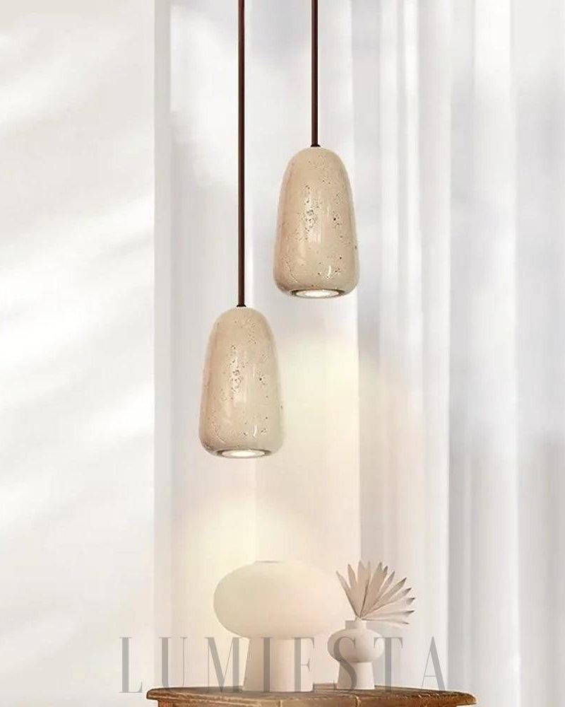 Beżowa cylindryczna lampa wisząca Travertine z ciepłym światłem