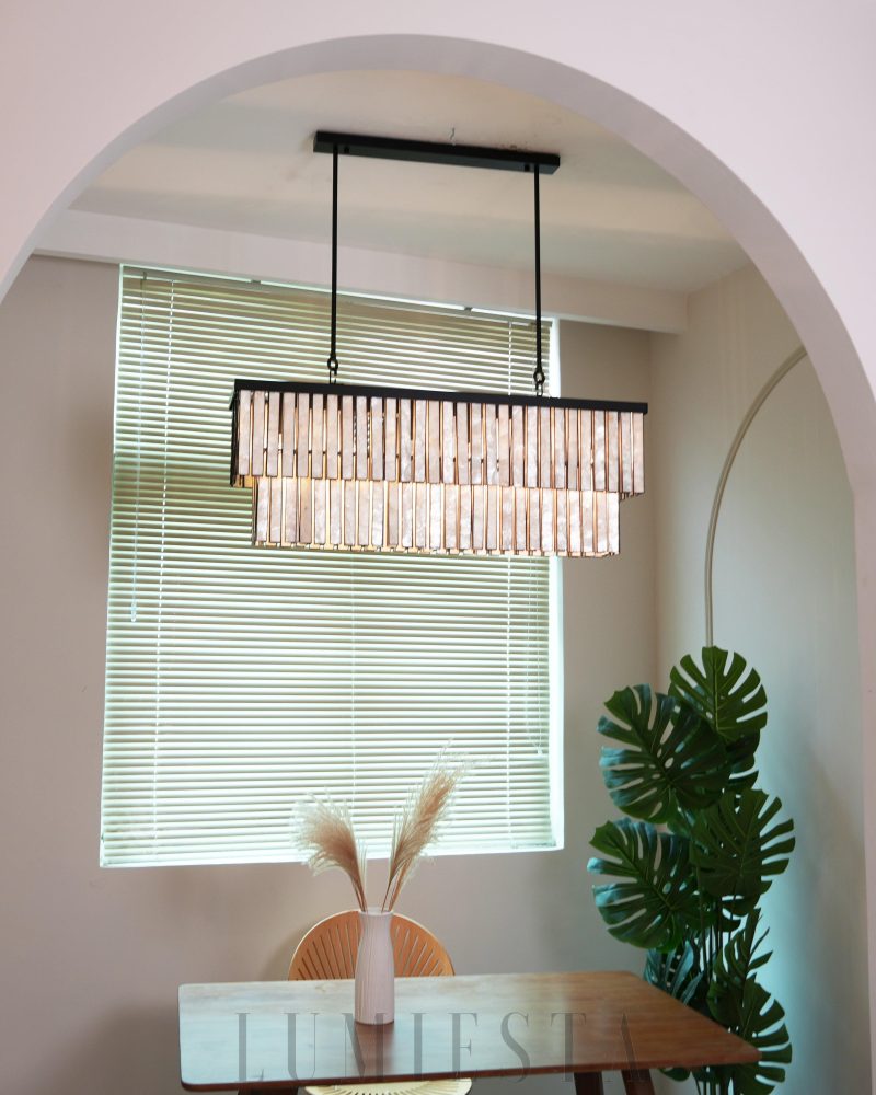 Lampa sufitowa Astrid Capiz prostokątna brązowa 95cm elegancja