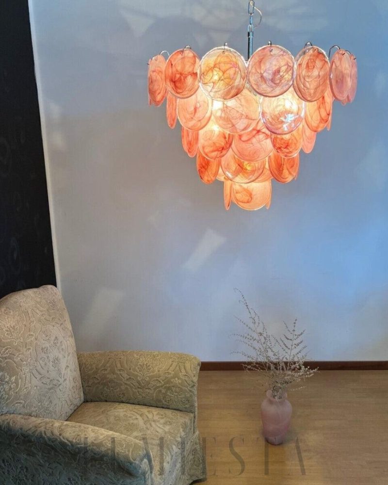 Różowy Lampa Wisząca Dysk Murano 70cm Stylowy Akcent