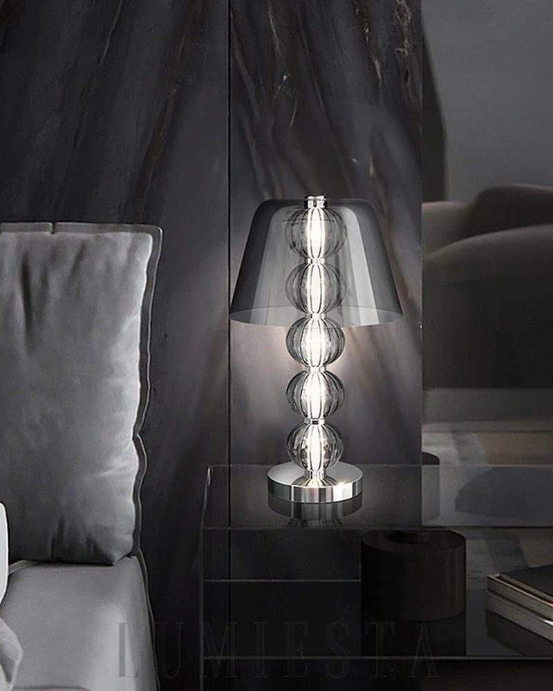 Lampa stołowa Amulet srebrna 26cm nowoczesny styl LED
