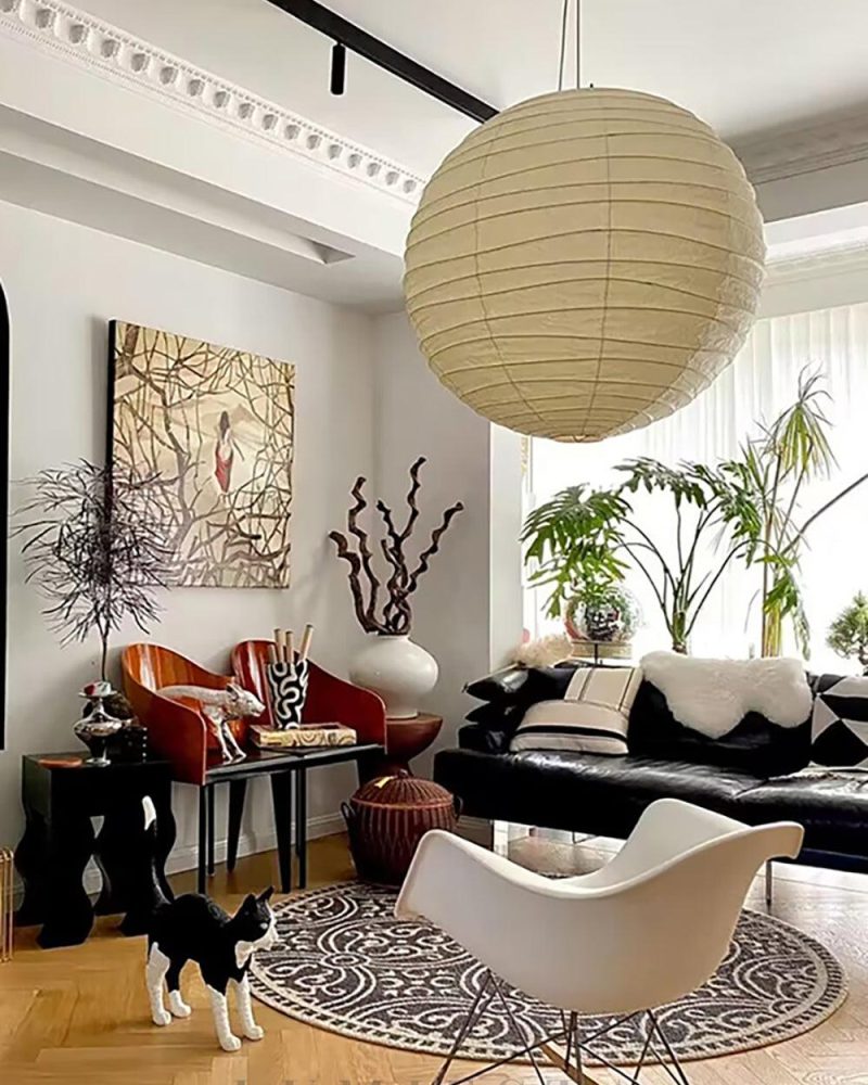 Lampa wisząca Akari 100D okrągła z papieru mulberry biała