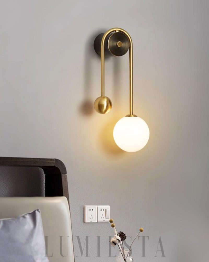 Luksowna Sferyczna Lampa Ścienna Złota i Biała 40cm 56cm