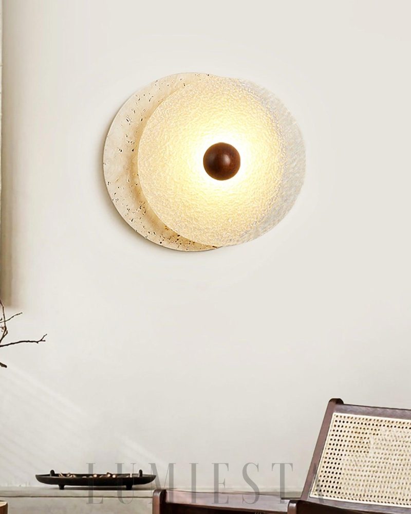 Lampa ścienna Aurora w kształcie okrągłym z travertynu 33cm