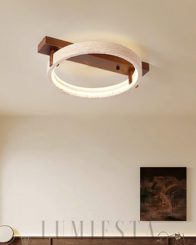 Lampa sufitowa Ring Horizon w kolorze beżowym z travertynu