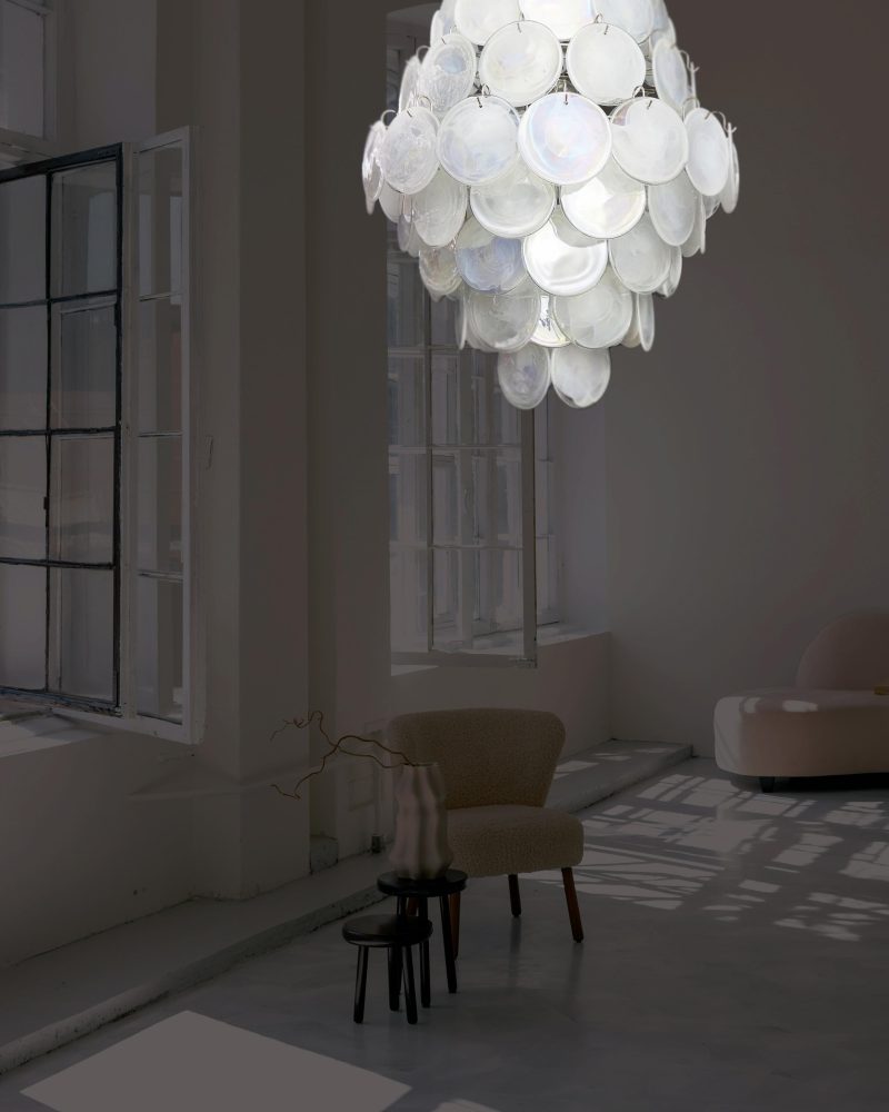 Lampa wisząca Vintage Murano Biały Dyski 75cm w kolorze Białym