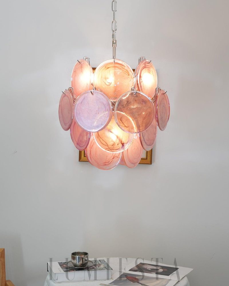 Lampa sufitowa Vintage Murano Różowy Kryształowy Żyrandol 45cm