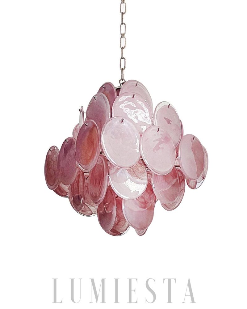 Lampa wisząca Vintage Murano Różowy szklany żyrandol 49cm