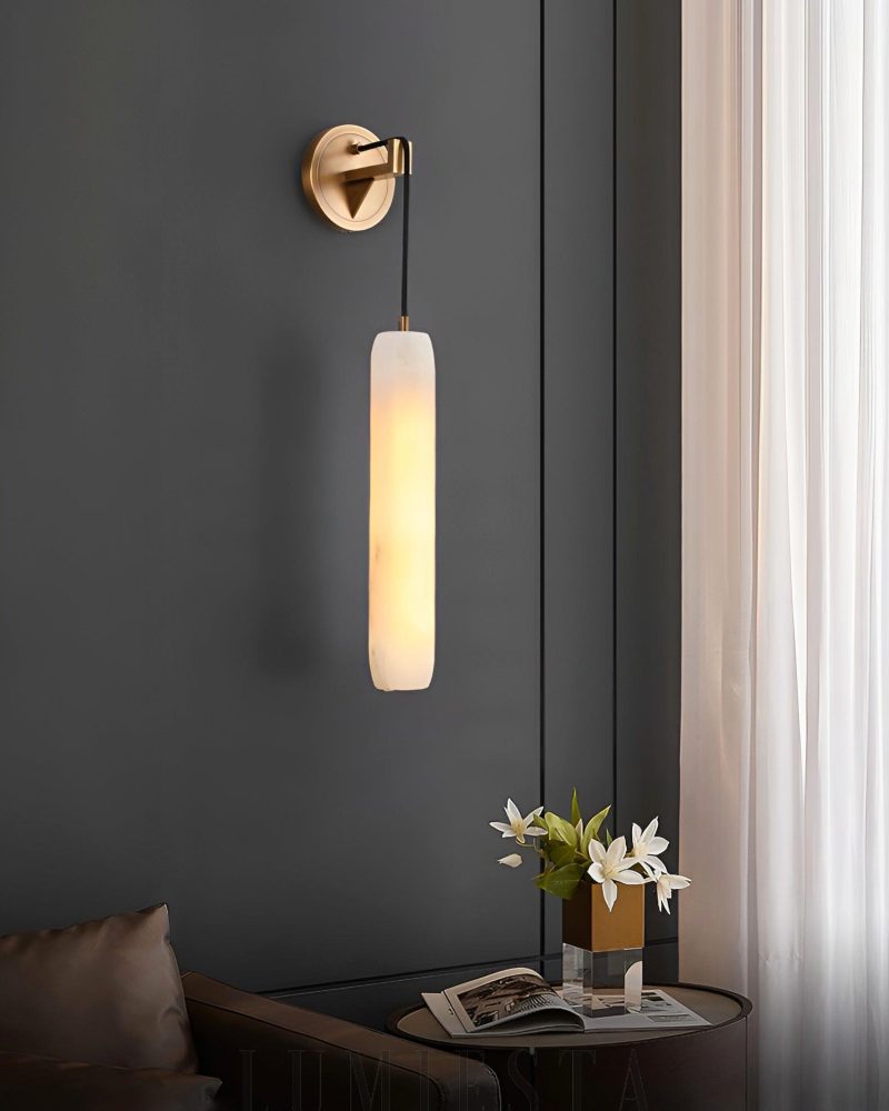 Lampa ścienna Alabaster Flute złota z alabastru 38 cm