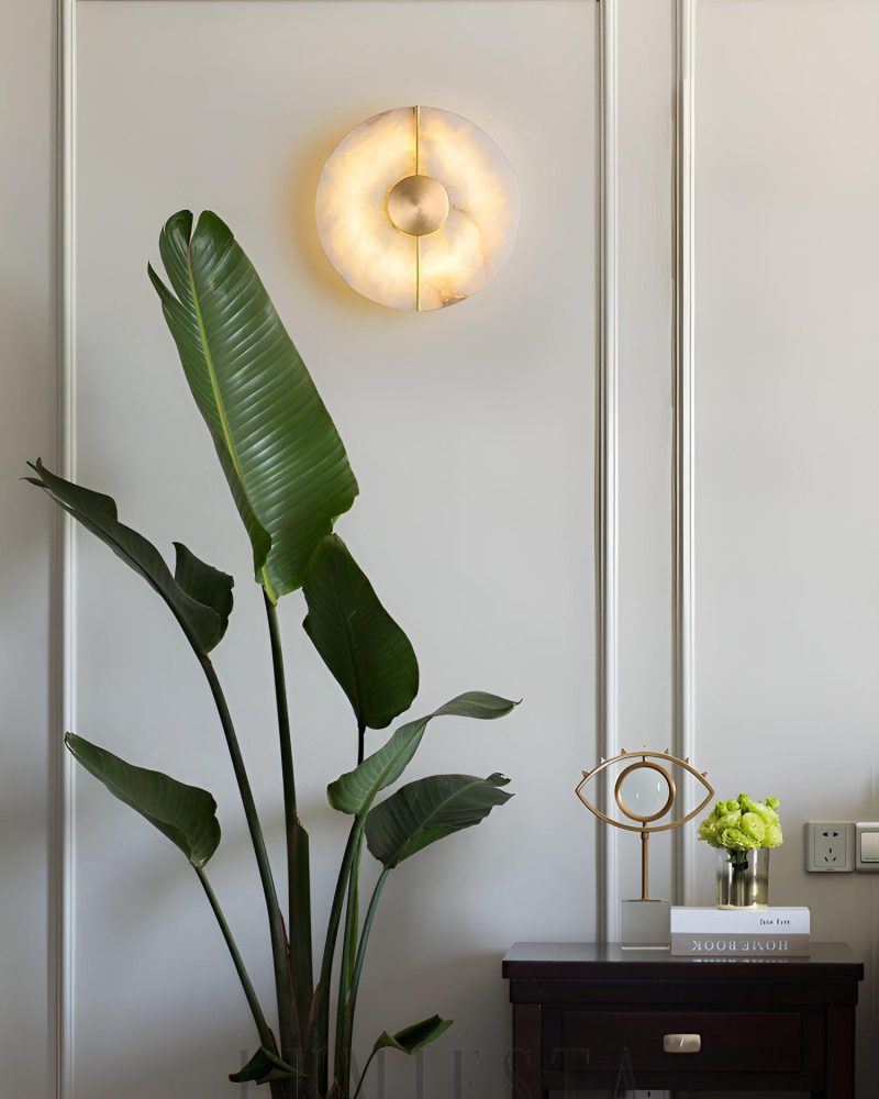 Lampa ścienna mosiężna z alabastrem styl retro 20cm