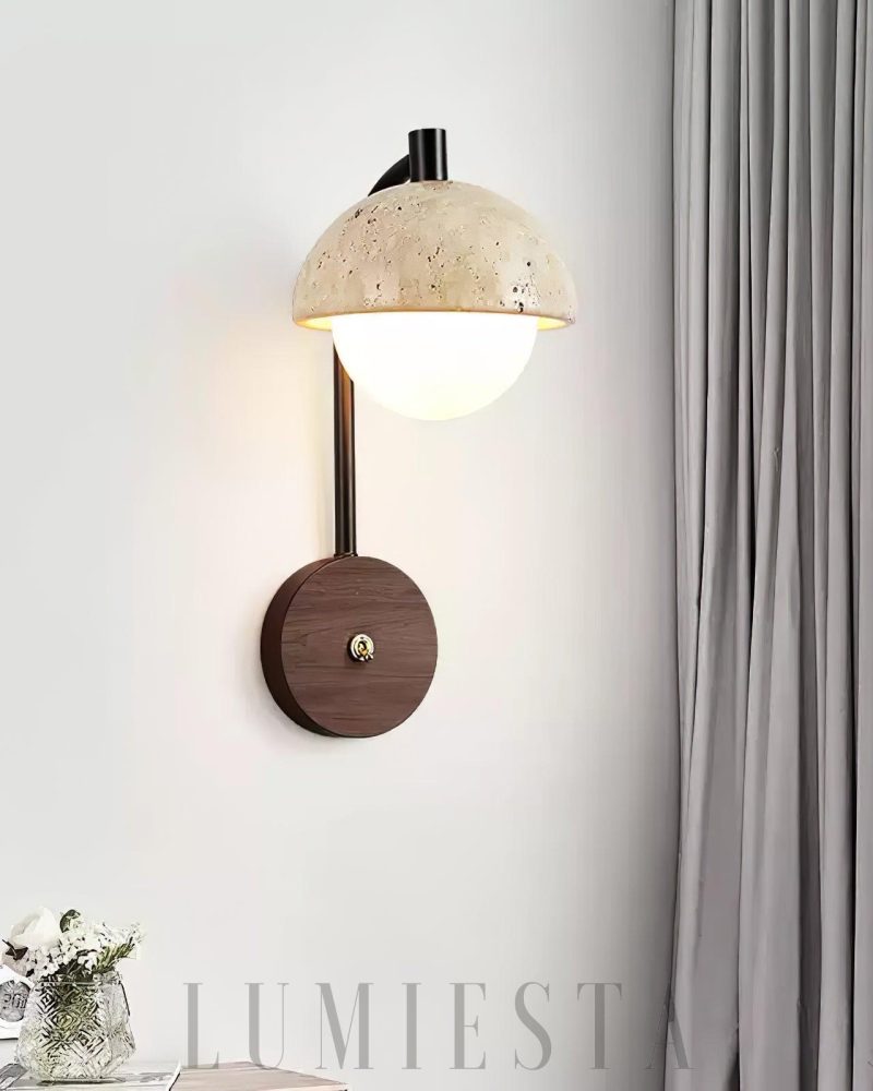 Lampa ścienna Travertine Wella w stylu nowoczesnym z drewna orzechowego