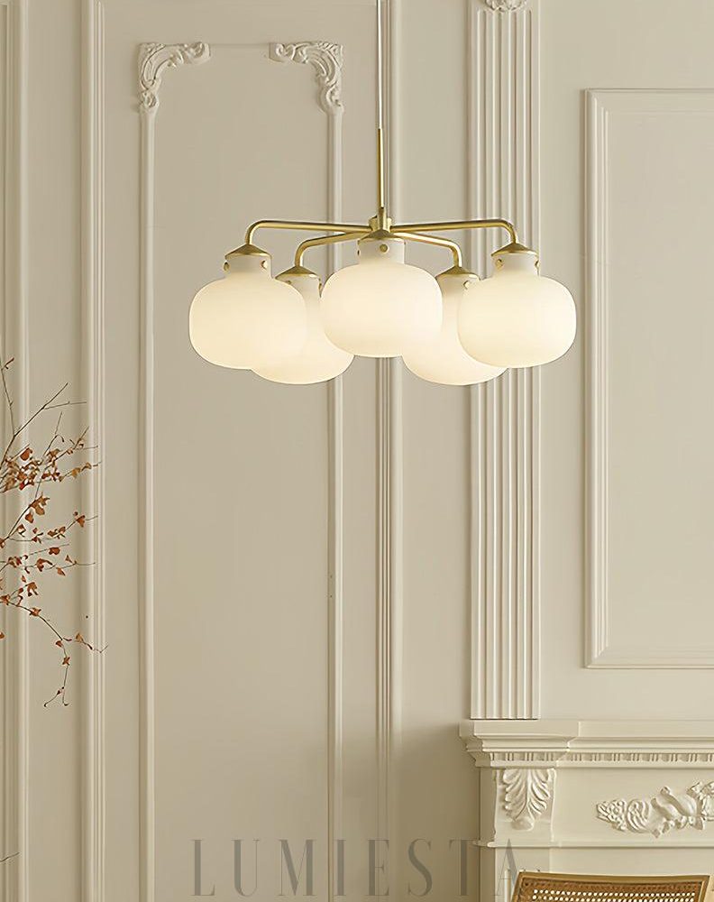 Lampa wisząca Raito z opalowego szkła w kolorze mosiądzu 57cm