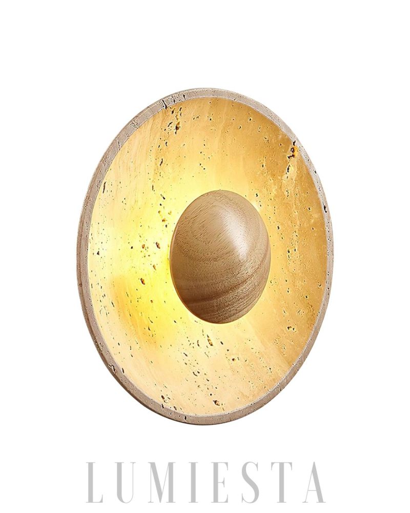 Lampa Ścienna Halo z Travertynu Okrągła Beżowa 25cm