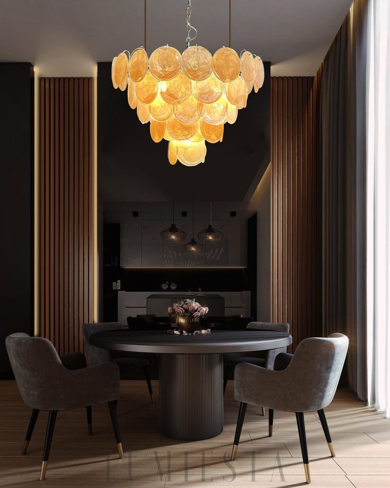 Elegancki Złoty Żyrandol Murano z Dyskami 70cm