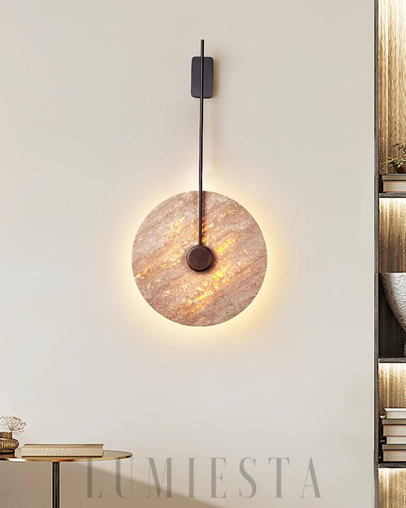 Lampa Ścienna Travertynowa Dysk Ciepła i Zimna Barwa 30cm