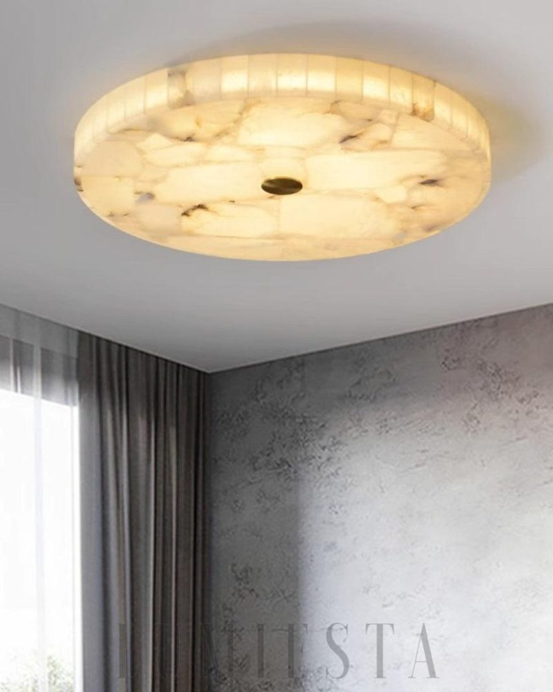 Lampa sufitowa z alabastru okrągła biała ciepłe i zimne światło