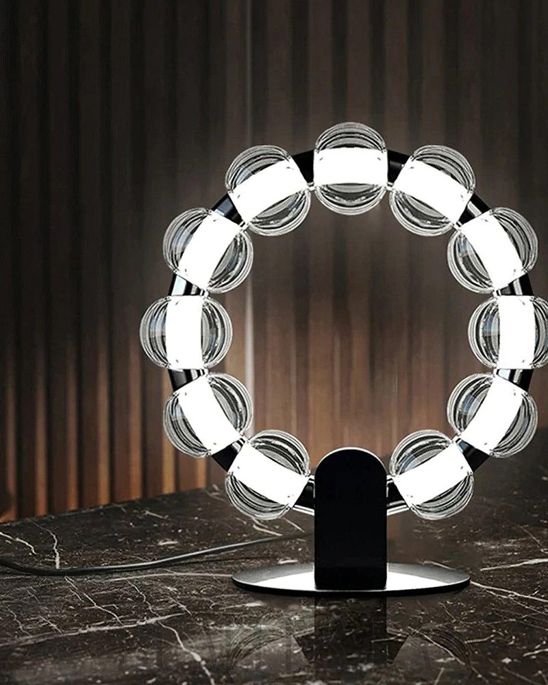 Lampa Stołowa Amulet Srebrna Okrągła 42cm LED 25W