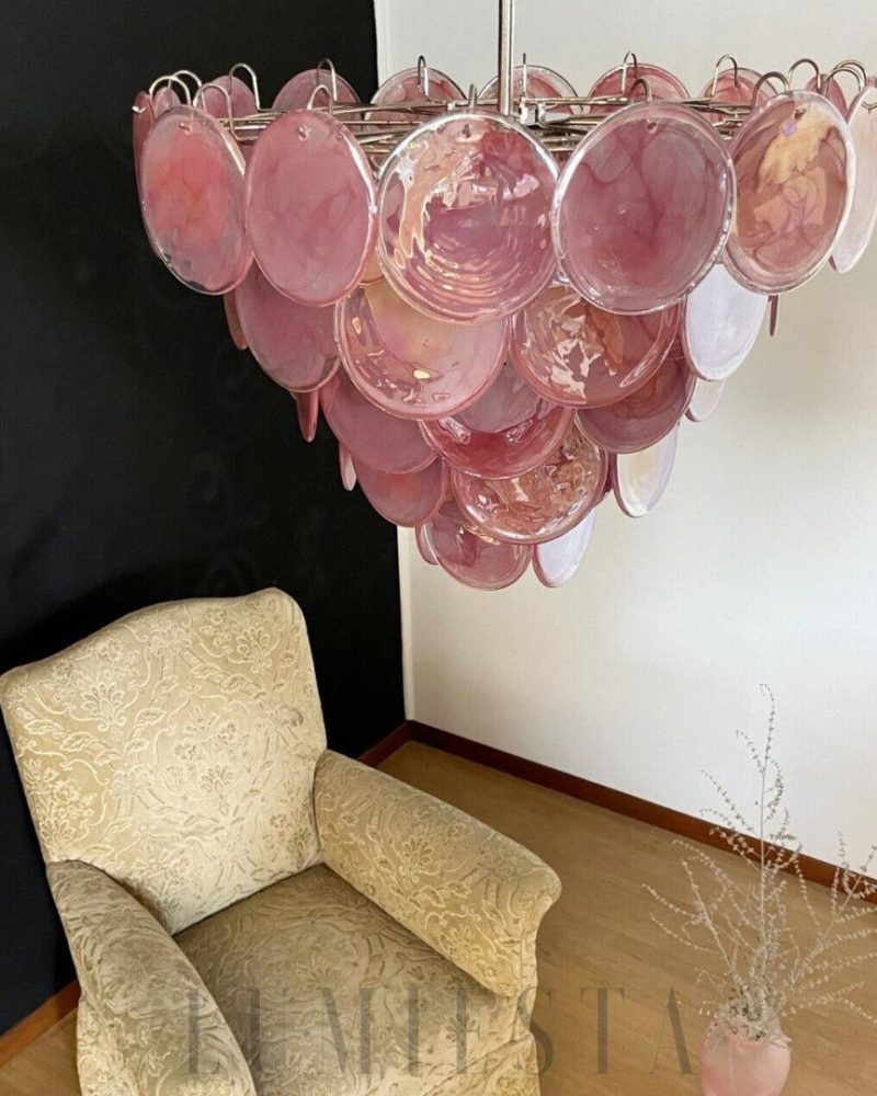 Różowy Lampa Wisząca Dysk Murano 70cm Stylowy Akcent