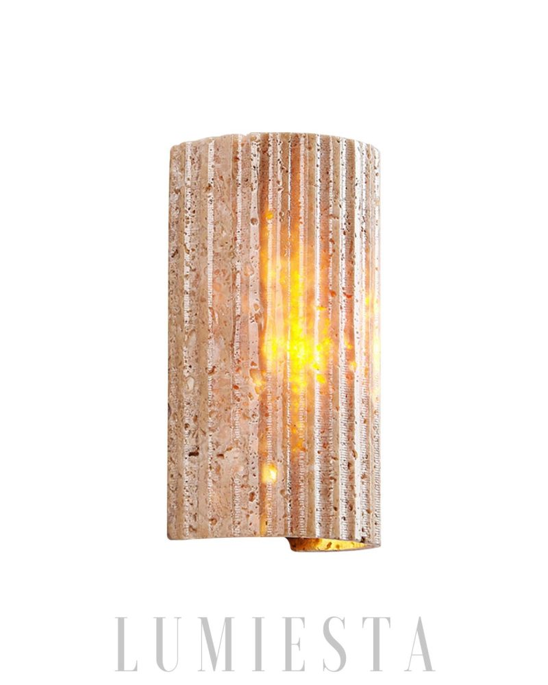 Lampa Ścienna Beżowa w Kształcie Półcylindra z Travertynu
