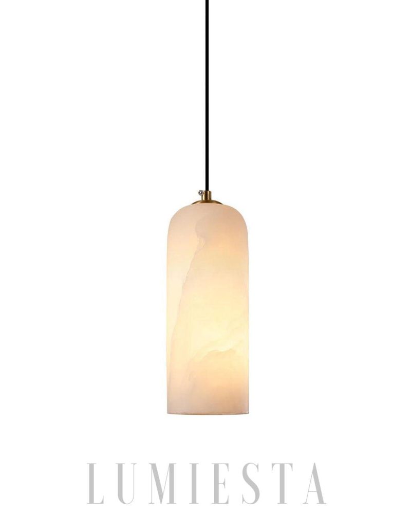 Lampa wisząca Monty w stylu mid-century z alabastrowym kloszem