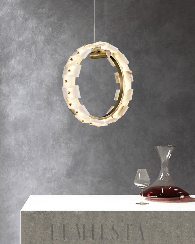 Lampa wisząca alabastrowa w kształcie pionowego pierścienia 36cm