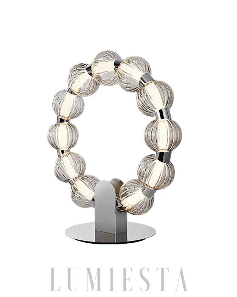 Lampa Stołowa Amulet Srebrna Okrągła 42cm LED 25W