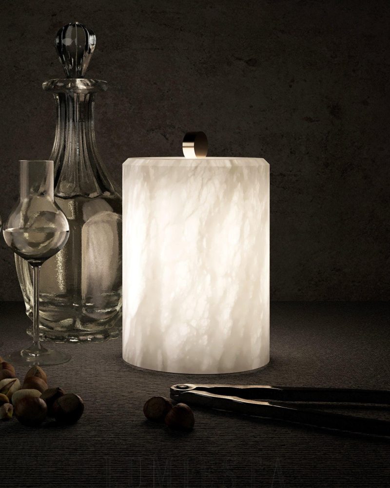 Lampa stołowa cylindryczna z alabastru biała 12 5cm 20cm