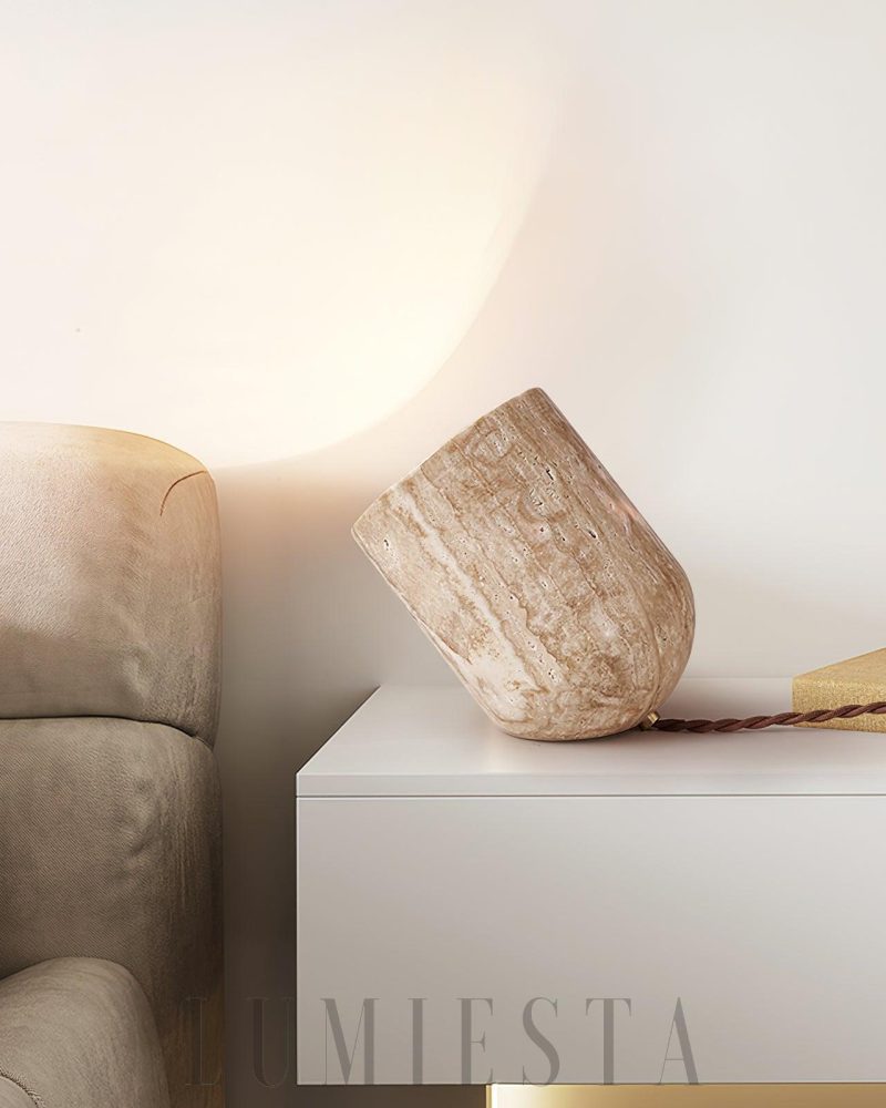 Lampa stołowa Cylinder Amidori z żółtego trawertynu 17cm