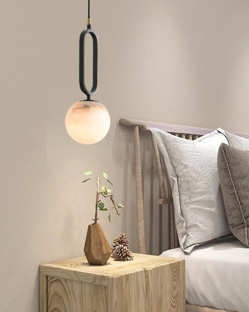 Lampa wisząca Alabaster w kształcie owalu czarna biała 15cm