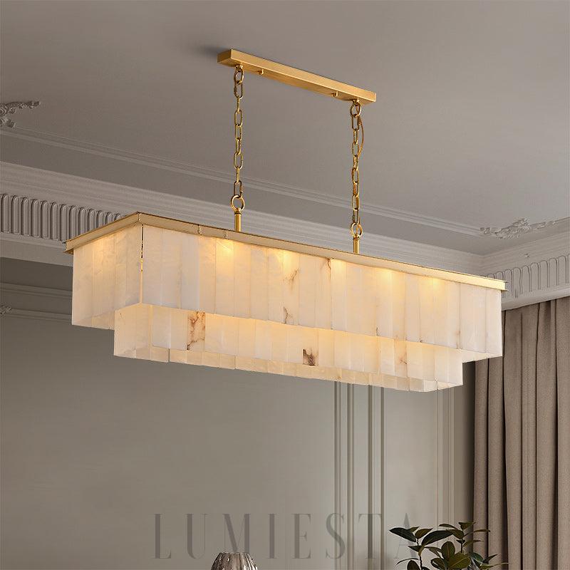 Lampa wisząca prostokątna z alabastru w kolorze złotym