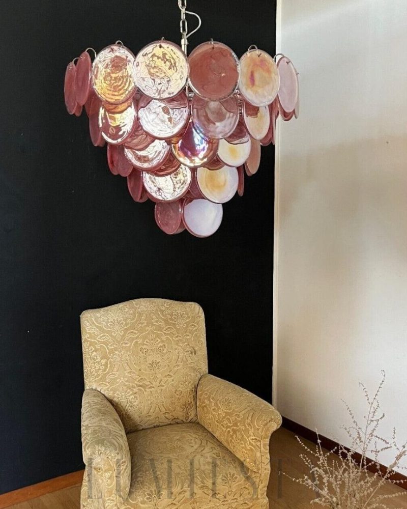 Różowy Lampa Wisząca Dysk Murano 70cm Stylowy Akcent