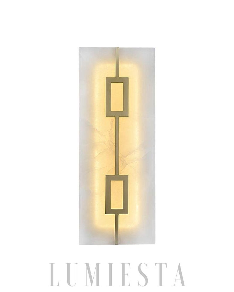 Lampa ścienna Alabaster kwadratowa prostokątna mosiądz biały