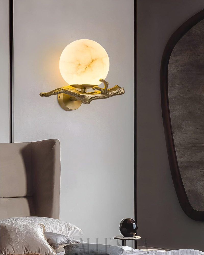 Lampa Ścienna Retro Mosiądz z Alabastrowym Kloszem 30cm